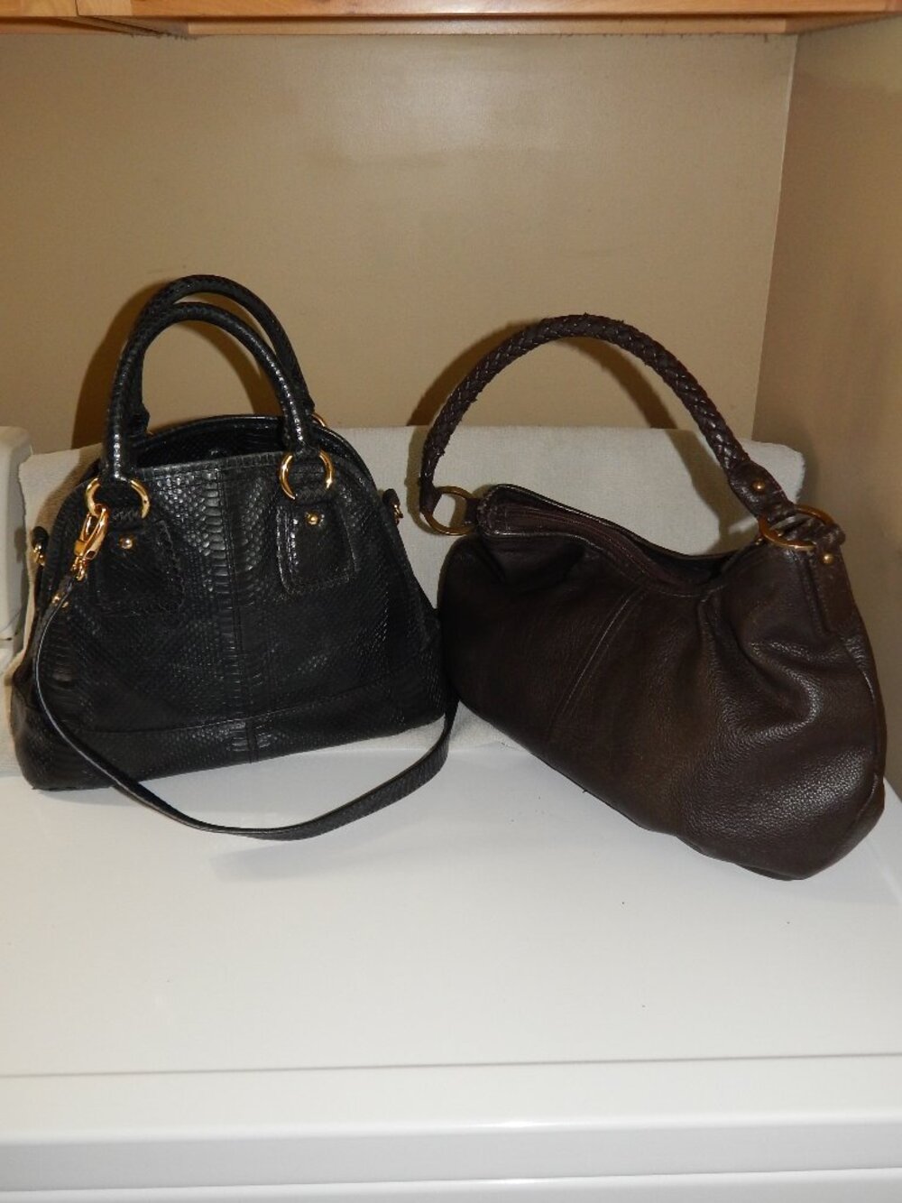 LOT 2 TALBOTS Leather Purse Hand Bag Brown Pebble & Black Croc Embossed